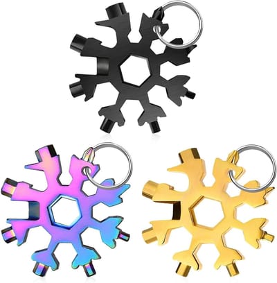 Multifunctioneel Gereedschap - Sleutelhanger Tool - Outdoor Avontuur - 18-in-1 Sneeuwvlok - 3 Stuks - Meerkleurig