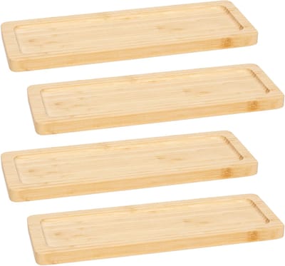 5Five Serveerplankje voor hapjes/fingerfood - 4x - 30 x 11 cm - bamboe hout - borrelplank - tapasplank