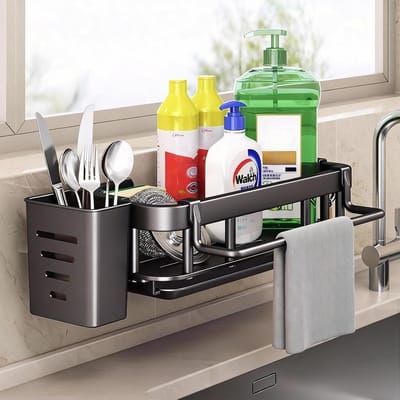Spoelbak Organizer - Keuken Opberger - Keuken Ordenen - Afneembare Houders - 295 cm Lengte - Zwart