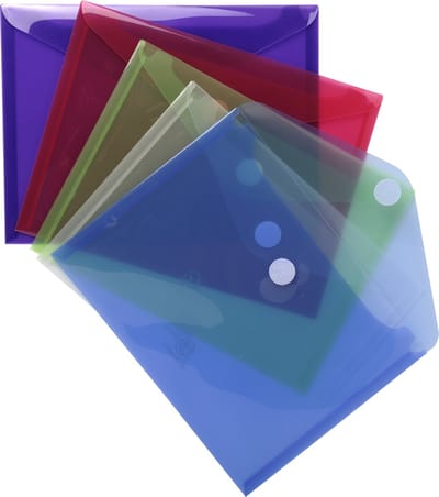 Exacompta 10x Pak van 5 Envelop tassen - PP met klittenband sluiting 24x18cm A5 - Geassorteerd - 56720E