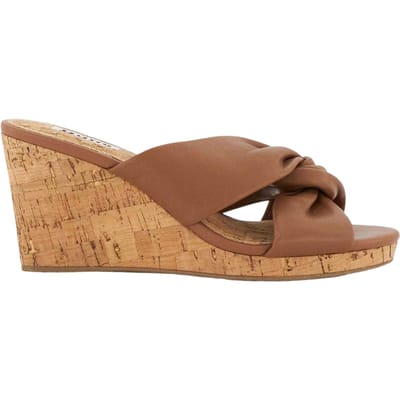 Dune London Leren muiltjes met sleehak en gedraaide knoop voor dames (Tan)
