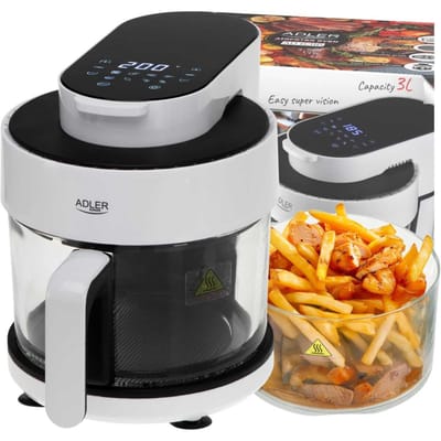 Vetvrije friteuse Friteuse Luchtfriteuse olievrije glazen kom 3L temperatuurregeling 80-200 ° C-timer 1400W 8 programma's