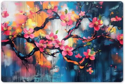 Placemats 45x30 cm - Placemat kunststof - 1 stuk - Bloemen - Tak - Artistiek - Roze - Borden onderleggers - Decoratie voor op tafel - Keuken tafeldecoratie accessoires - Vinyl onderlegger - Tafelversiering