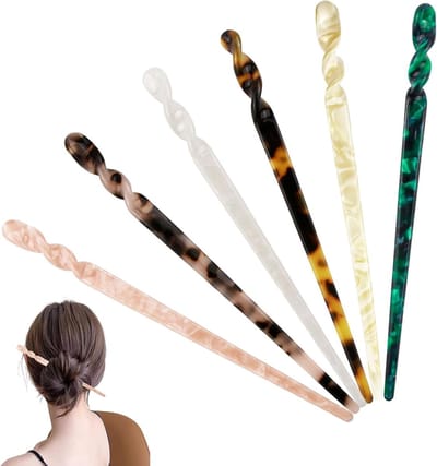 Set van 6 Retro Haarsteken met Tortoise Print en Leopard Motief - Vintage Chinese Haarkam voor Vrouwen, Perfect voor Lang Haar en Creatieve Hairstyling