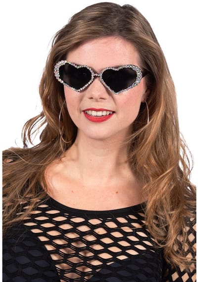 Funny Fashion - Partybril Hartjes - Diamantlook - Zwart
