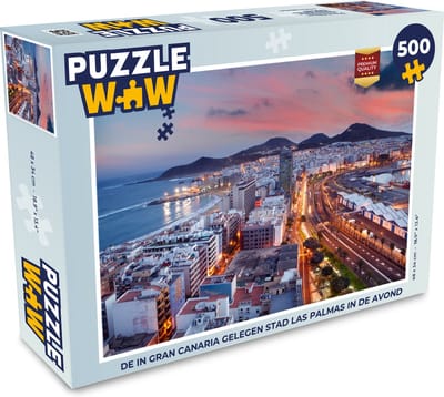Puzzel De in Gran Canaria gelegen stad Las Palmas in de avond - Legpuzzel - Puzzel 500 stukjes