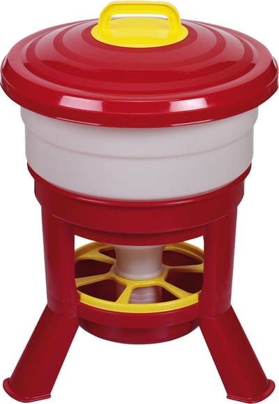Gaun Imperial hopper voertoren – Voedersilo op pootjes met afsluitbare deksel – Geschikt voor pluimvee – Rood/Geel – 30 Liter