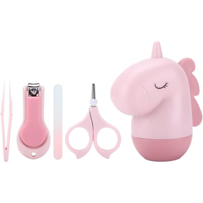 Kit de coupe-ongles Forme Cartoon Acier Inoxydable Coupe-ongles pour Bébé avec Pince à Épiler Lime à Ongles Rangement rose