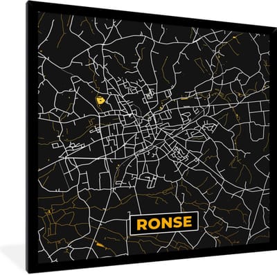 Fotolijst incl. Poster - Goud - Ronse - Plattegrond - Stadskaart - Kaart - 40x40 cm - Posterlijst