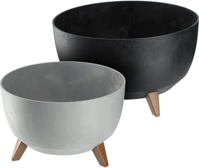 KADAX Kunststof bloempot met drie steunen, ronde bloembak, plantenpot, bloempot voor balkon, woonkamer (grijs, diameter 32,7 cm)