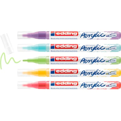 edding 5300 acrylmarker fijn 5 stuks regenboog – ronde punt 1-2 mm – opaque acrylverf – permanent & lichtecht
