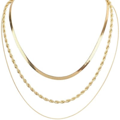 Dailygoods- Ketting Goud 3 Lagen - Stapelbare Kettingen - Sieraden voor Vrouwen - Roestvrij Staal - Dagelijkse/Festivaldecoratie - 41/46/51 cm - Sieraad