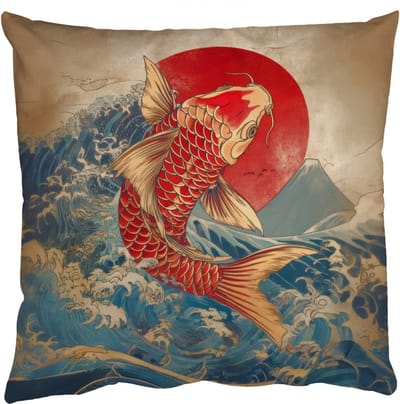Sierkussens - Kussentjes Woonkamer - 50x50 cm - Koi - Zee - Golven - Zon