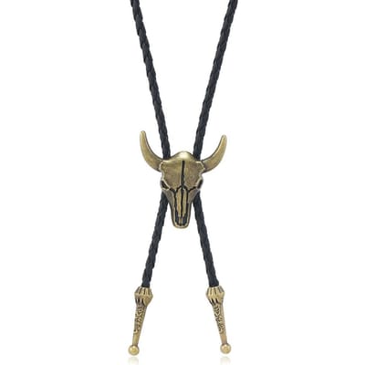 Mode Heren Leren Koeienkop Bolo Tie Ketting Sieraden Retro Western Cowboy Heren Cadeaus Stropdas Heren Accessoires koper