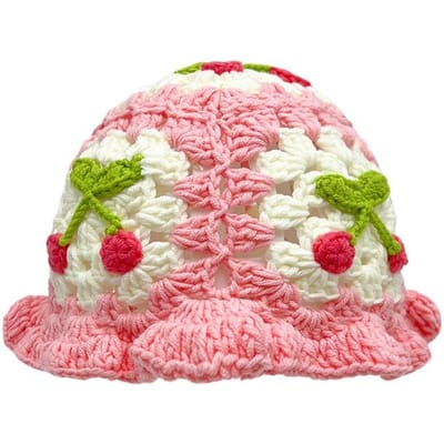 Kersenhut Handgemaakte Gebreide Wolmuts Plesy Jong Dezelfde Stijl Zoet Schattig Modieus Veelzijdig Vissersmuts Dames Child beige