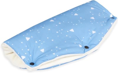 Kinderwagen Mof - Buggy Handwarmer - Warme Handen - Handgemaakt EU - 48x23cm - Blauw met driehoeken