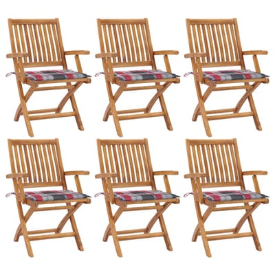 vidaXL - Klapstoelen - met - kussens, - 6 - stuks, - massief - teakhout