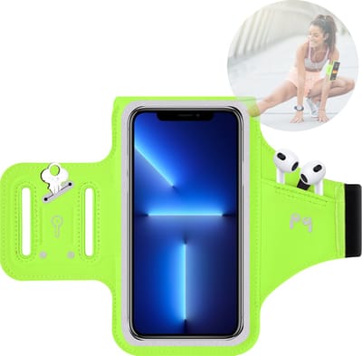 Hardloop Telefoonhouder - Waterdicht - Met Opbergvak - Neopreen - Kaartvak en Sleutelvak - Voor Hardlopen en Fitness - Verstelbaar - Universeel - Groen