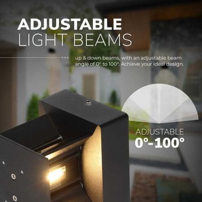 HOFTRONIC Kansas XL - LED Wandlamp (120x120x120mm) - Up and Down Light (2 Lichts) - Mat Zwart - IP65 waterdicht - 3000K Warm wit - 20 Watt - Moderne muurlamp - zowel geschikt als badkamer wandlamp, binnen en buiten wandlamp - 3 jaar garantie