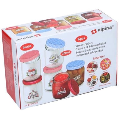 Alpina glazen opslagpotten set - 6 stuks, 200 mL, transparant