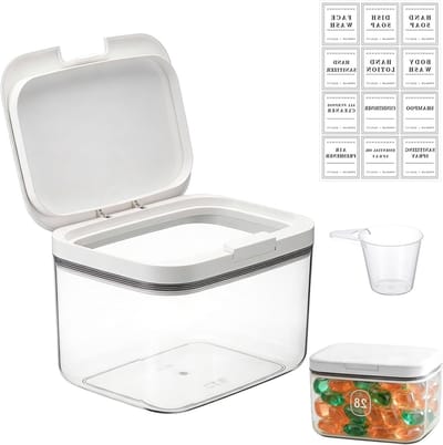 Opslagdoos voor Wasmiddel 2.8L met Maatbeker, Handige Opbergdoos voor Waspoeder, Geurparels en Honden- en Kattenvoer