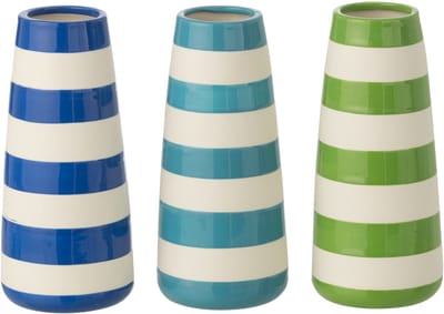 J-Line vaas Gestreept - porselein - groen/blauw - large - set van 3