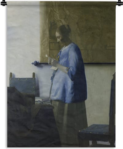 Wandkleed Johannes Vermeer - Brieflezende vrouw in het blauw - Schilderij van Johannes Vermeer Wandkleed katoen 150x200 cm - Wandtapijt met foto
