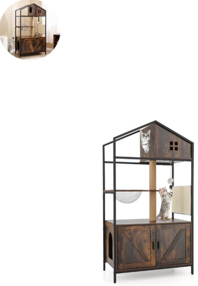 Kattenbak ombouw - Kattenbak kast - Kattenmeubel - Kattenhuis - 80 x 48 x 150 cm (l x b x h) - Bruin