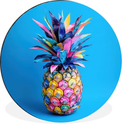 WallCircle - Wandcirkel - Muurcirkel - Ananas - Blauw - Tropisch - Vrolijk - Aluminium - Dibond - 30x30 cm - Binnen en Buiten