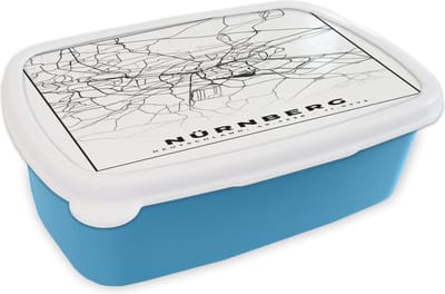 Broodtrommel Blauw - Lunchbox - Brooddoos - Plattegrond - Nürnberg - Kaart - Stadskaart - 18x12x6 cm - Kinderen - Jongen