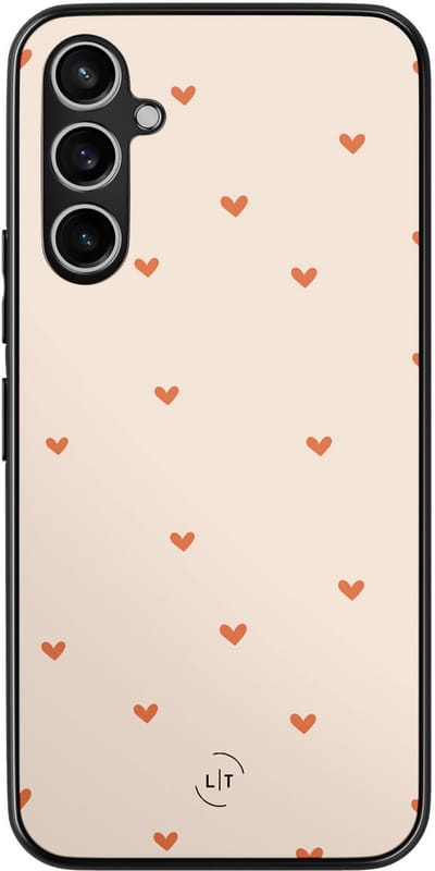 Leuke Telefoonhoesjes - Hoesje geschikt voor Samsung Galaxy A54 - Cute hearts - Backcover zwart - Print / Illustratie - Bruin