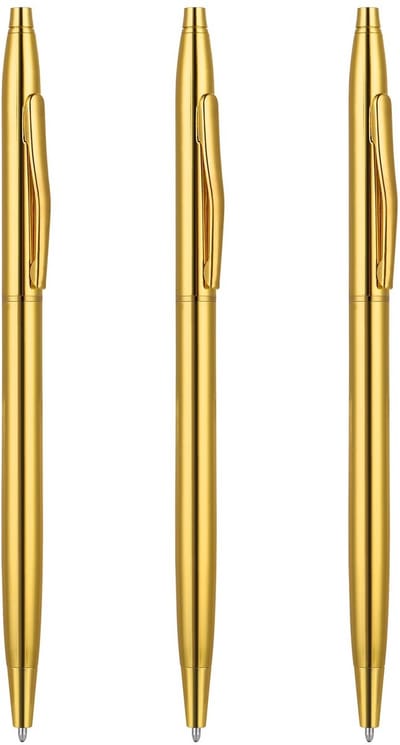 SnelShoppen - TIESOME Balpen Set van 3 Stuks - Slanke RVS Metalen Pennen - Zwart Inkt - 1mm - Perfect voor Kantoor, School, Zaken, Trouwen, Kerst (Gou