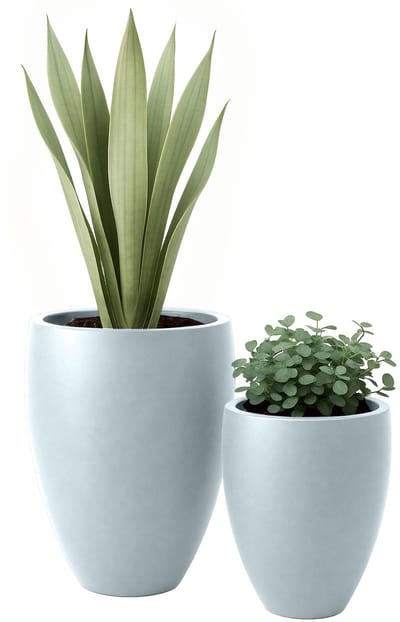 CLP Set van 2 ronde bloempotten - voor binnen en buiten - weerbestendig vorstbestendig - steenlook - plantenbakken - fiberclay - grijs