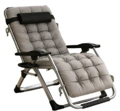 Campingstoel-Strandstoel-72cm Opvouwbare Zero Gravity Loungestoel Plus Size -Draagvermogen 160kg- Hoofdsteun-bekerhouder-Metaal-Grijs.