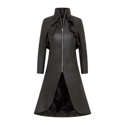 Dames Goth Zwart Leren High Collar Victoriaans Flare Rokrok - Challa