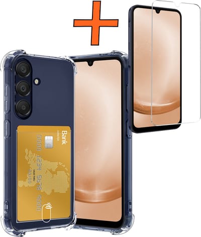 Hoes - Geschikt voor Samsung Galaxy A25 - Met Screenprotector - En Pashouder - En Kaarthouder - Telefoon Hoesje Shockproof - Siliconen Case - Back Cover - Shock Proof - Pasjes Houder - Transparant