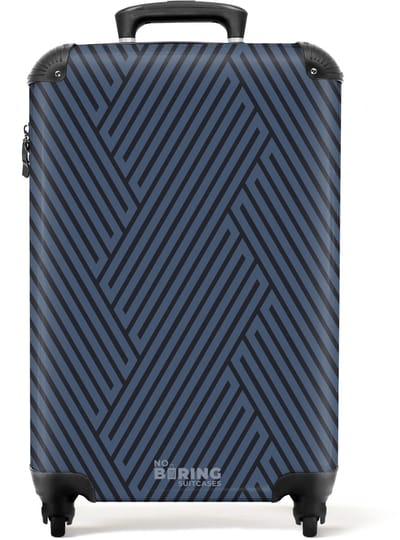 NoBoringSuitcases.com - Koffer - Visgraatstructuur in donkerblauw - Past binnen 55x40x20 cm en 55x35x25 cm - Trolley handbagage - Valiezen met wieltjes volwassenen - Reiskoffer op wielen - Rolkoffer lichtgewicht