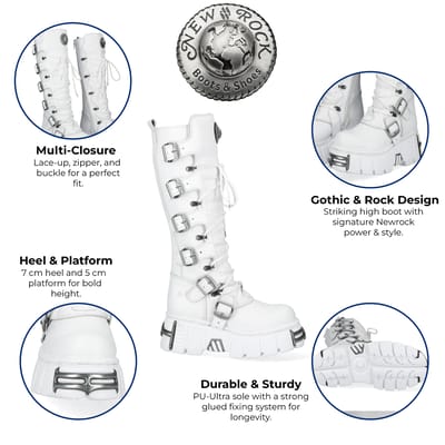 New Rock M-272-C69 kniehoge witte leren gothic laarzen