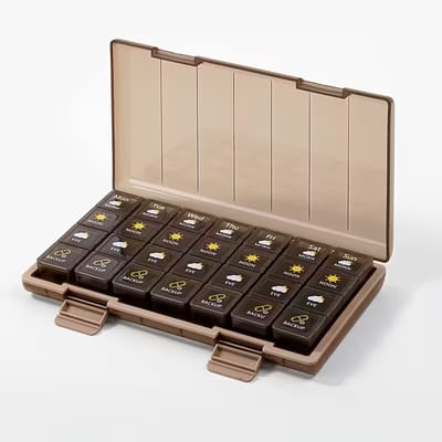 @ Lu’s Today® – Care Essentials – Week Pillendoos – 7 Uitneembare Dagdoosjes – 4 Vakjes per Dag – Morn/Noon/Eve/Backup