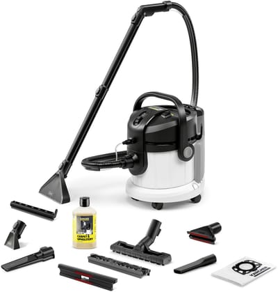 Kärcher SE 4 Plus Tapijtreiniger - Vlekkenreiniger - Incl. extra bekledingszuigmond - 4 / 4 liter - Nat- en droog stofzuiger - Geschikt voor oa. autostoelen - bureaustoelen - banken - hondenmanden, tapijten, vloerkleden, baby- en kinderstoelen