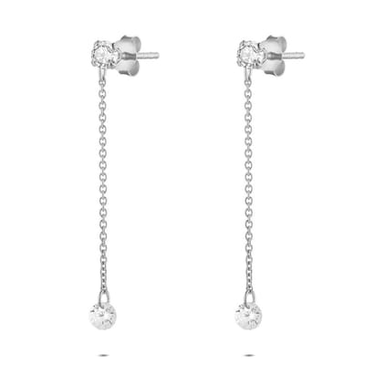 Twice As Nice Oorbellen in zilver, lange ketting en steentje Zilverkleurig 00