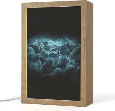Tafellamp 20x30 cm - LED lamp - Wereldkaart - Bliksem - Blauw - Decoratieve tafellampen - Dimbaar - Tafellampje slaapkamer - Woonkamer binnen