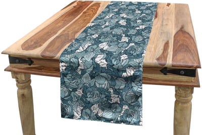 ABAKUHAUS bloemen-tafelloper – 40 x 180 cm – blauwgrijs/wit – polyester