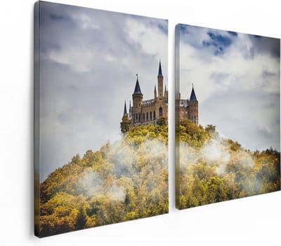 Artaza Canvas Schilderij Tweeluik Kasteel op de Berg in het Bos - 120x80 - Foto Op Canvas - Canvas Print