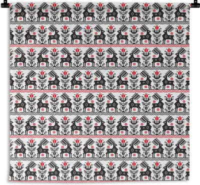 Wandkleed - Wanddoek - Hert - Patroon - Zwart - Rood - 180x180 cm - Wandtapijt