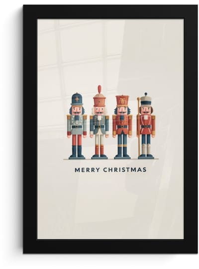 Poster in lijst - Fotolijst 20x30 cm - Posters - Notenkrakers - Minimalistisch - Kerst - Beige - Posterlijst zwart - Decoratie - Wanddecoratie woonkamer - Muurdecoratie slaapkamer - Kerstversiering - Kerstdecoratie voor binnen - Kerstmis