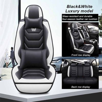 Housse de Siège de Voiture Universelle en Cuir 5 places Ensemble Complet de Sièges de Voiture pour la Plupart des Voitures, Camions, SUV Honda Toyota Chevrolet Ford Nissan. Luxury Model noir/blanc