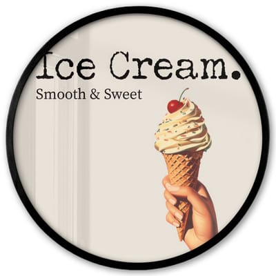 Poster in lijst Rond - Fotolijst 40x40 cm - Posters - Ice cream - Softijs - Kleurrijk - Kers - Ronde posterlijst zwart - Decoratie - Wanddecoratie woonkamer - Muurdecoratie slaapkamer