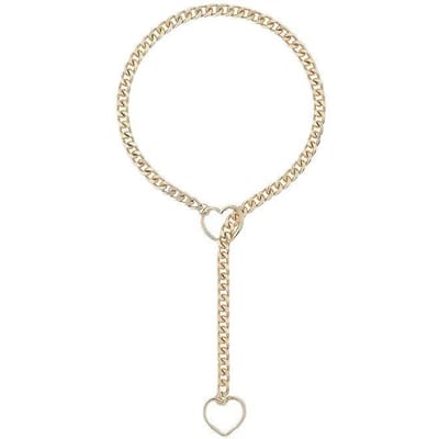 Verstelbare Roestvrijstalen Cubaanse Schakel Ketting Met Hartvormige O-Ring - Punk Rock Stijl Mooi Voor Dagelijks En Feestelijk Gebruik beige