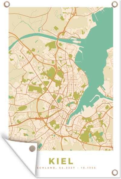 Muurdecoratie Plattegrond - Kiel - Kaart - Stadskaart - Vintage - 120x180 cm - Tuinposter - Tuindoek